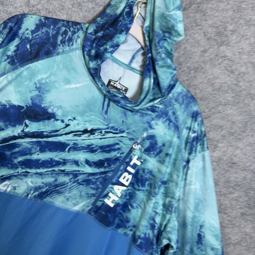 HABIT Pullover Hoodie Mens XL Blue Camo Solar Factor 40+ Zip Pocket Stretch